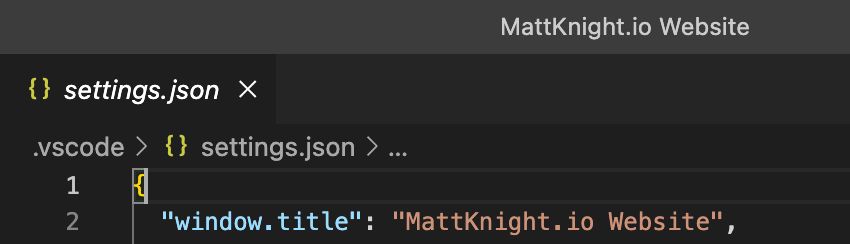 VS Code screenshot showing custom window title